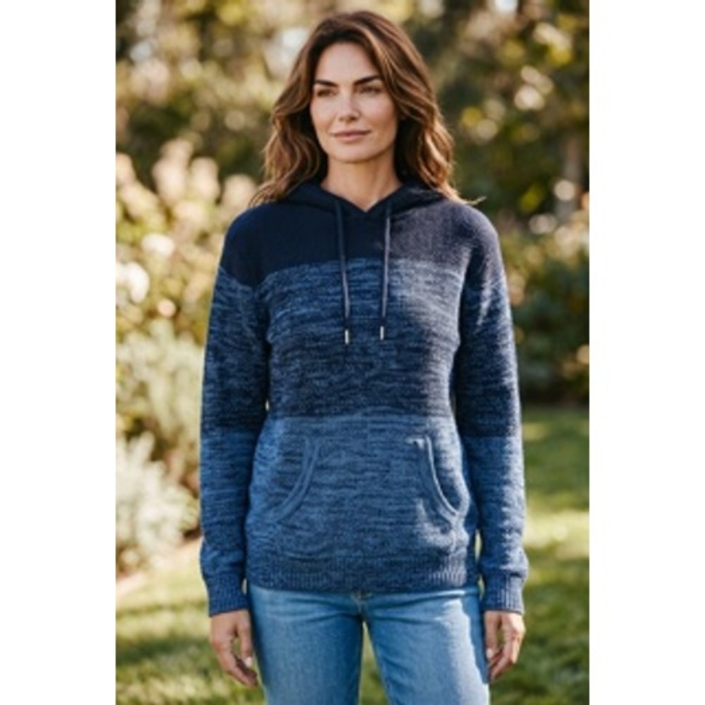 XRAY Jeans Womens Blue Ombre Knit Hoodie Sweater Kangaroo Pocket XL